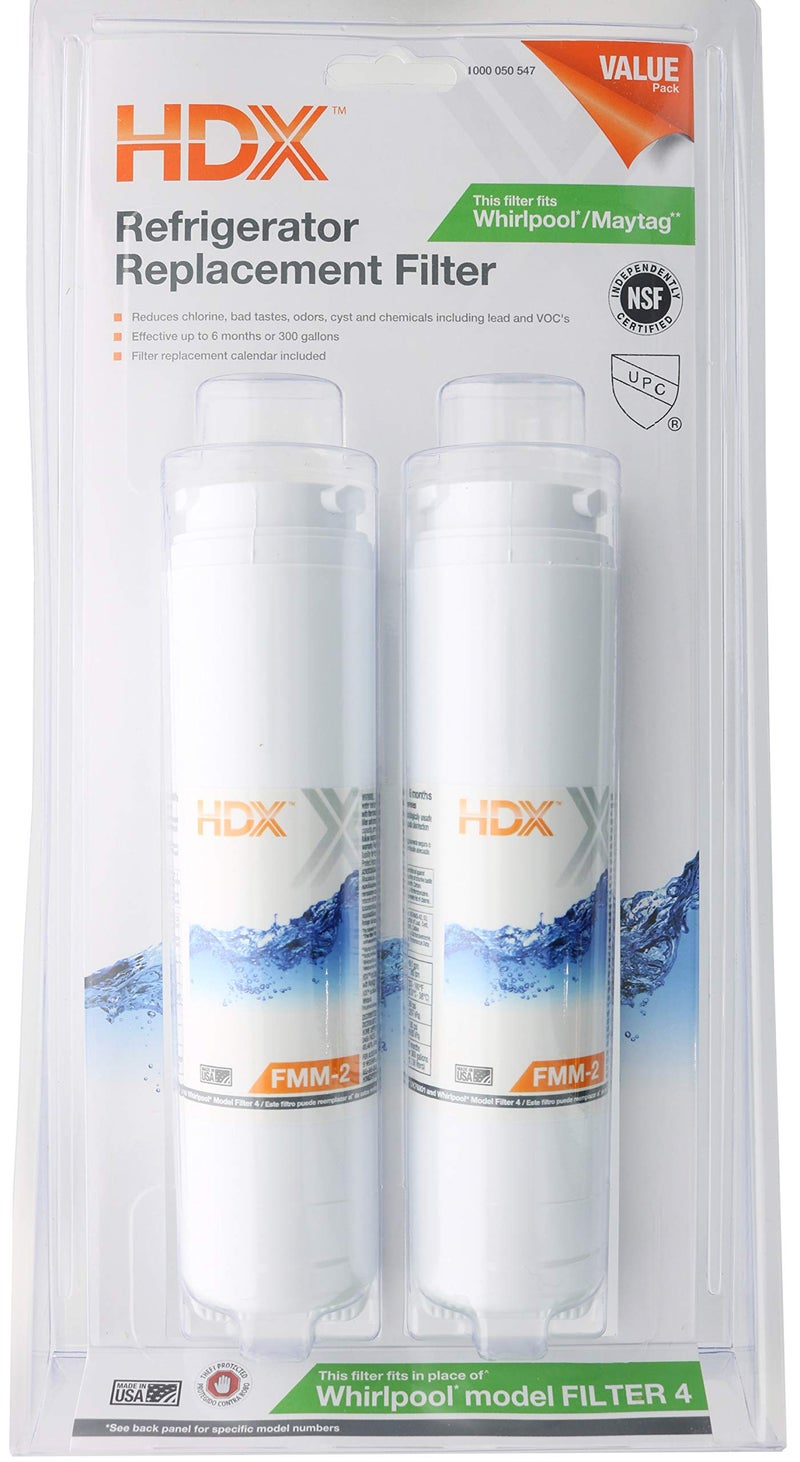 HDX FMM-2 Replacement Water Filter / Purifier for Whirlpool Refrigerators (2 Pack) - Image 1